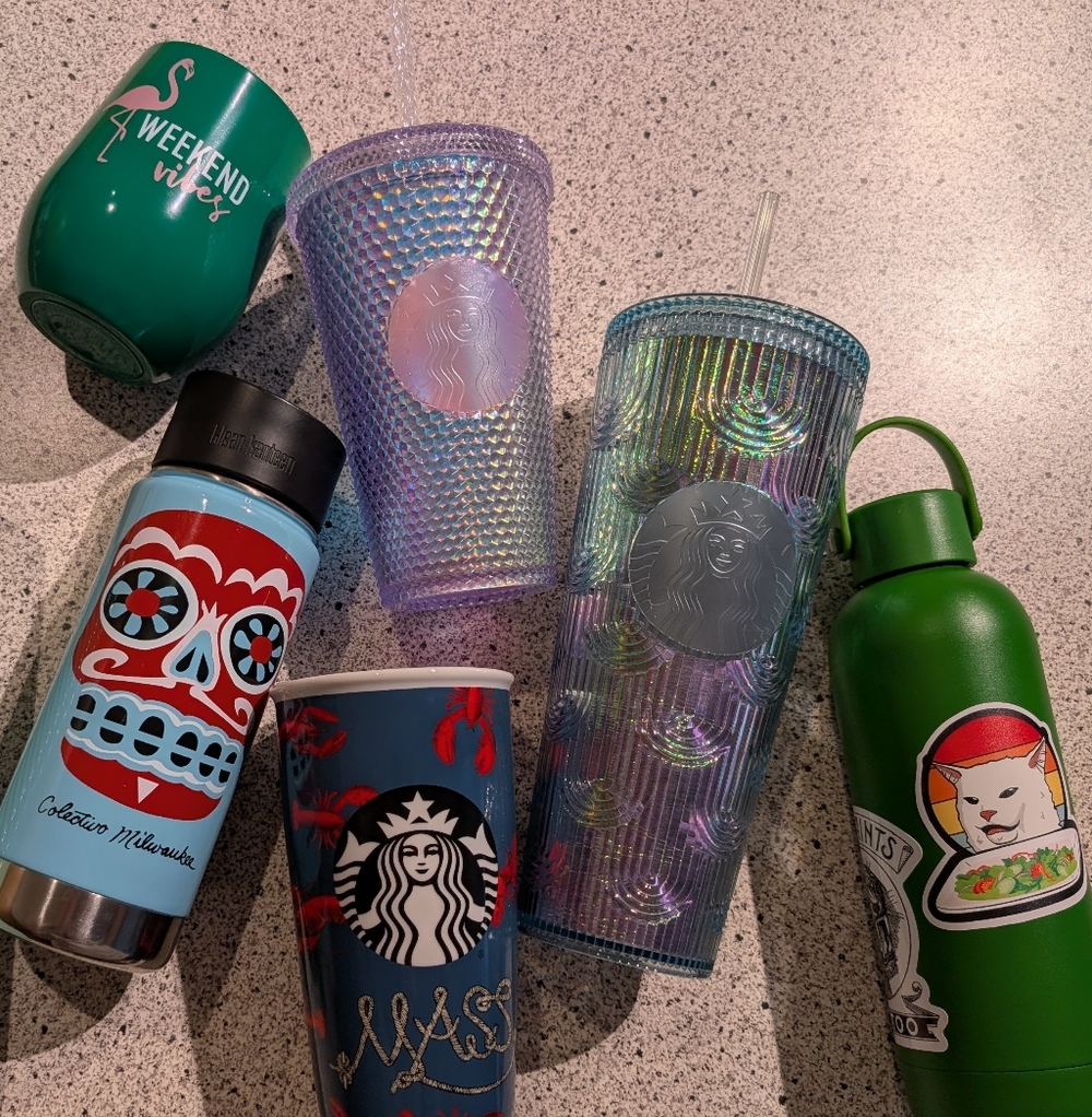 SOLD! Lot of 6 GUC-EUC Cups - Starbucks, Kleen Kanteen, Kate Spade